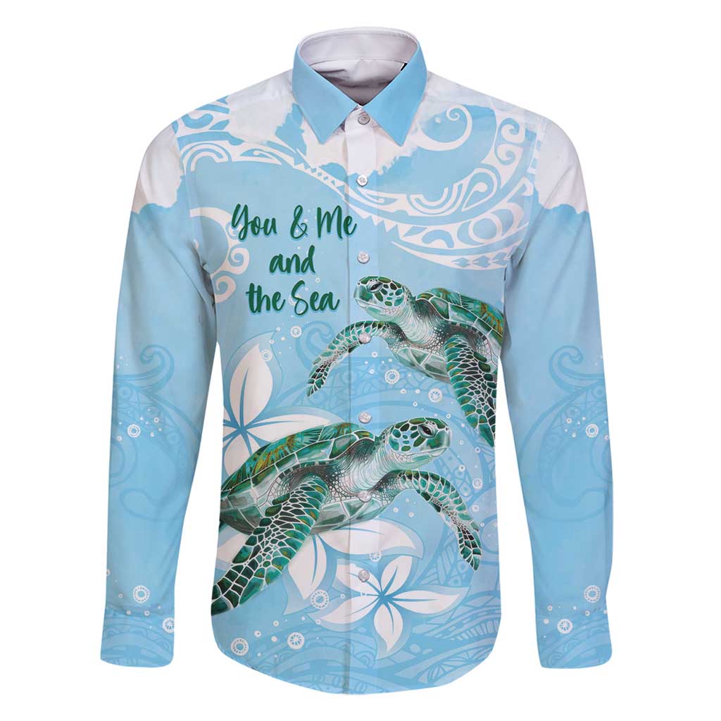 Personalised Polynesia Valentine's Day Family Matching Summer Maxi Dress and Hawaiian Shirt SeaTurtle Couple Polynesian - Fairy Sparkles Color LT14 Dad's Shirt - Long Sleeve Blue - Polynesian Pride