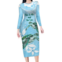 Personalised Polynesia Valentine's Day Long Sleeve Bodycon Dress SeaTurtle Couple Polynesian - Fairy Sparkles Color LT14 Long Dress Blue - Polynesian Pride