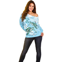Personalised Polynesia Valentine's Day Off Shoulder Sweater SeaTurtle Couple Polynesian - Fairy Sparkles Color