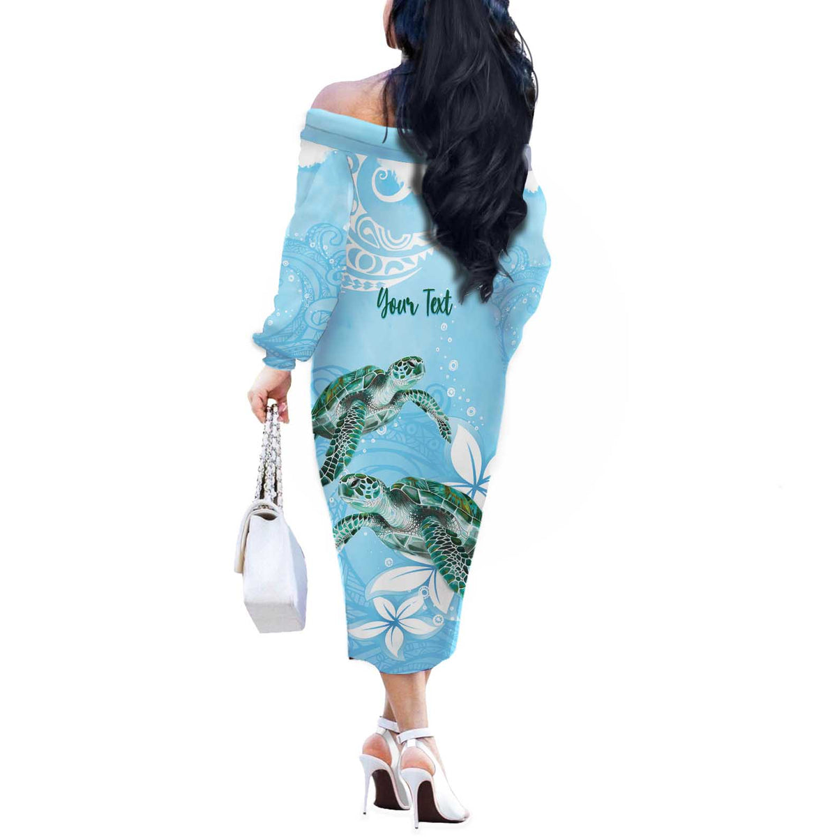 Personalised Polynesia Valentine's Day Off The Shoulder Long Sleeve Dress SeaTurtle Couple Polynesian - Fairy Sparkles Color LT14 - Polynesian Pride