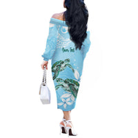 Personalised Polynesia Valentine's Day Off The Shoulder Long Sleeve Dress SeaTurtle Couple Polynesian - Fairy Sparkles Color LT14 - Polynesian Pride