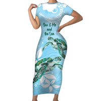 Personalised Polynesia Valentine's Day Short Sleeve Bodycon Dress SeaTurtle Couple Polynesian - Fairy Sparkles Color LT14 Long Dress Blue - Polynesian Pride