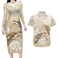Happy Valentine's Day Polynesia Couples Matching Long Sleeve Bodycon Dress and Hawaiian Shirt SeaTurtle Couple Polynesian - Pollinate Color LT14 Beige - Polynesian Pride