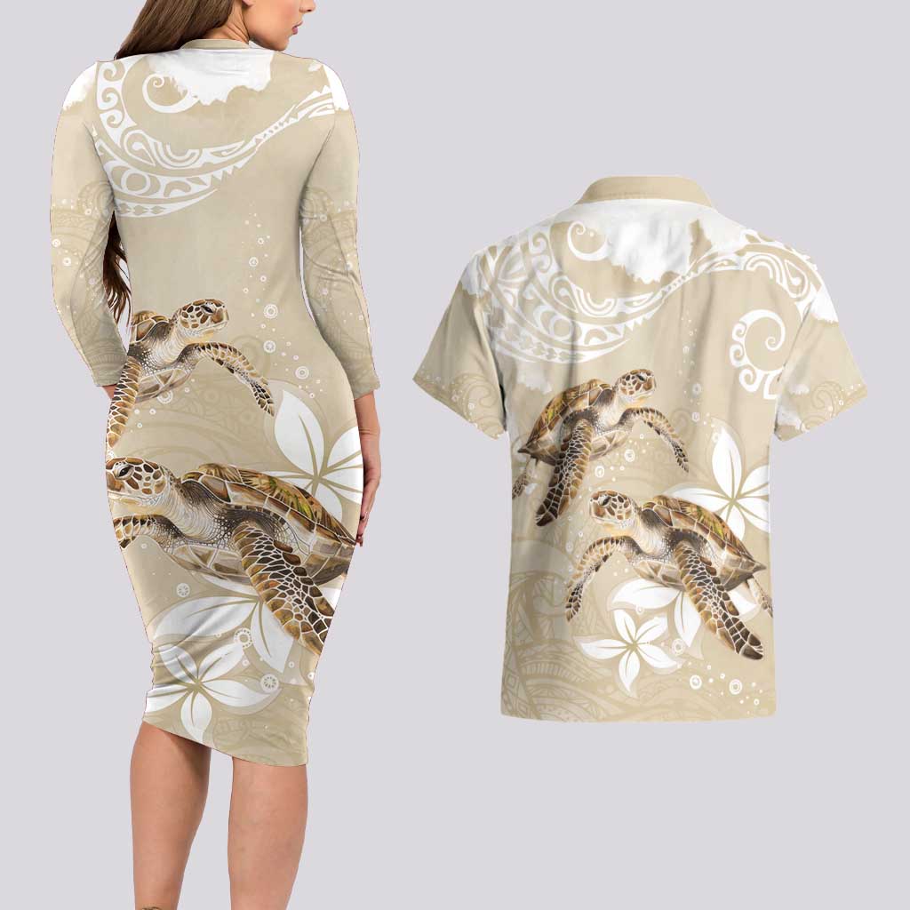 Happy Valentine's Day Polynesia Couples Matching Long Sleeve Bodycon Dress and Hawaiian Shirt SeaTurtle Couple Polynesian - Pollinate Color LT14 - Polynesian Pride