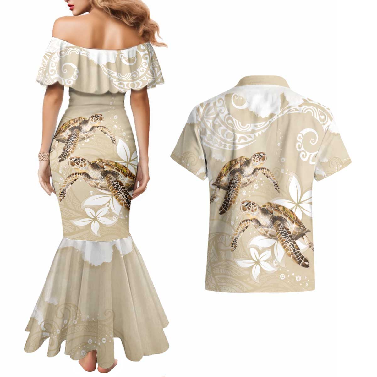 Happy Valentine's Day Polynesia Couples Matching Mermaid Dress and Hawaiian Shirt SeaTurtle Couple Polynesian - Pollinate Color LT14 - Polynesian Pride