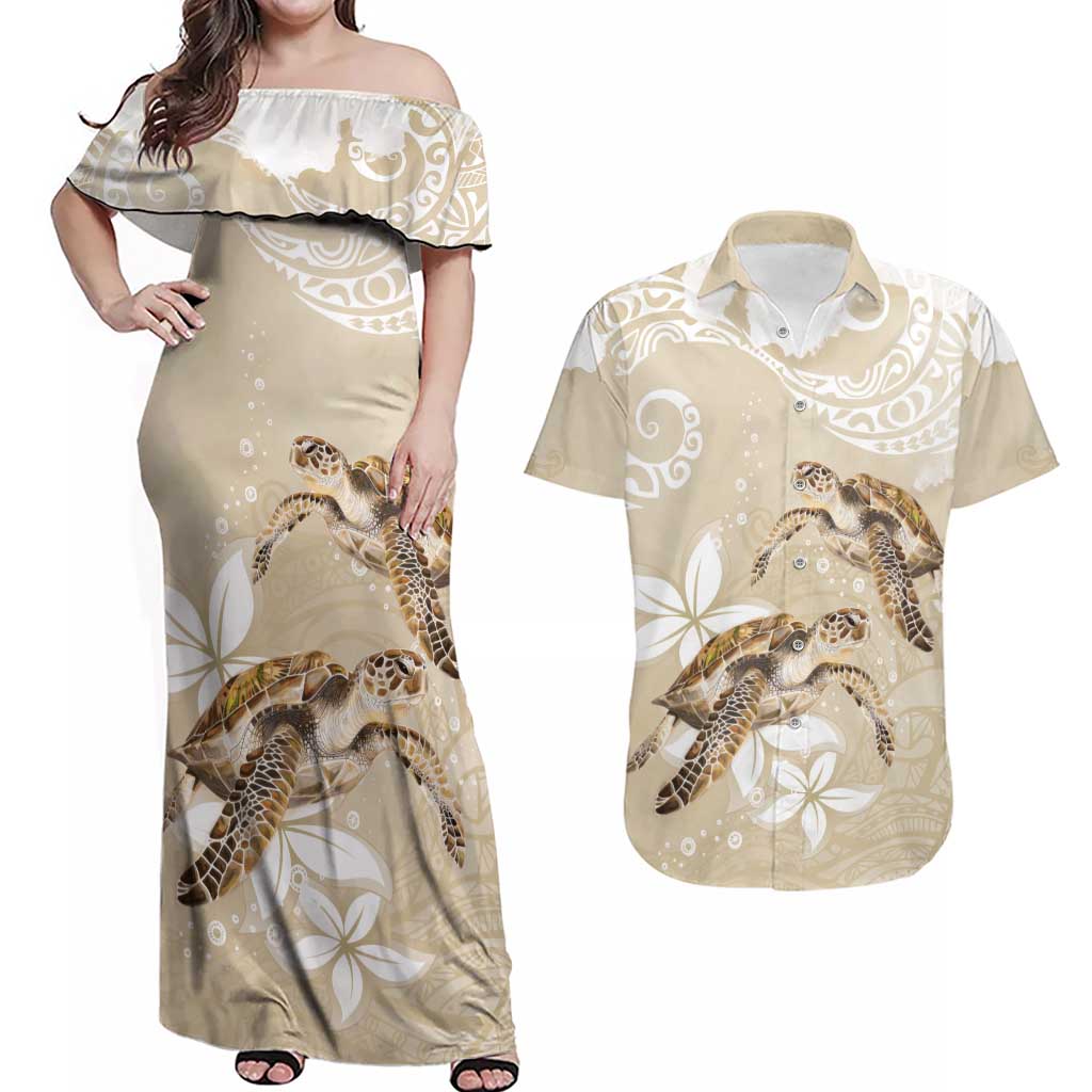 Happy Valentine's Day Polynesia Couples Matching Off Shoulder Maxi Dress and Hawaiian Shirt SeaTurtle Couple Polynesian - Pollinate Color LT14 Beige - Polynesian Pride