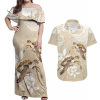 Happy Valentine's Day Polynesia Couples Matching Off Shoulder Maxi Dress and Hawaiian Shirt SeaTurtle Couple Polynesian - Pollinate Color LT14 Beige - Polynesian Pride