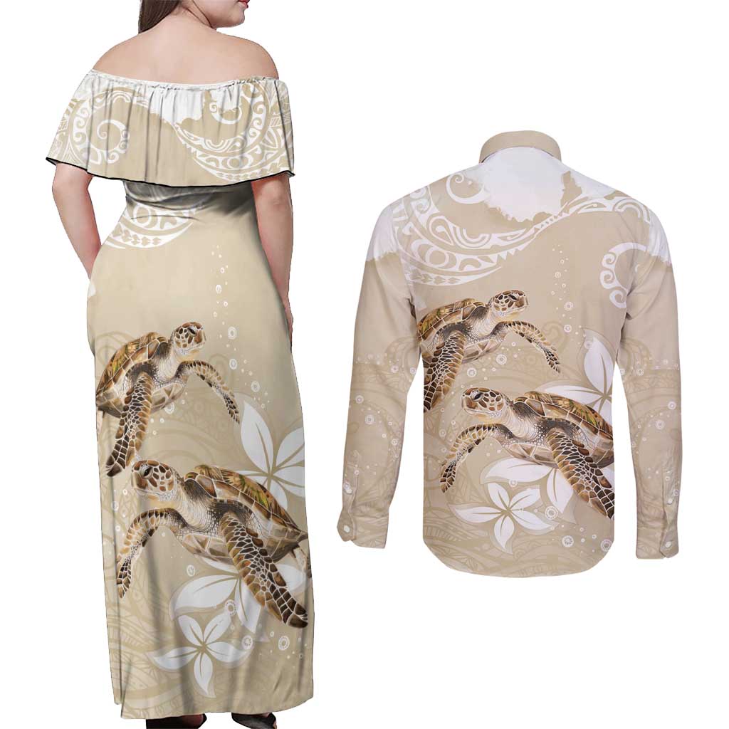 Happy Valentine's Day Polynesia Couples Matching Off Shoulder Maxi Dress and Long Sleeve Button Shirt SeaTurtle Couple Polynesian - Pollinate Color LT14 - Polynesian Pride