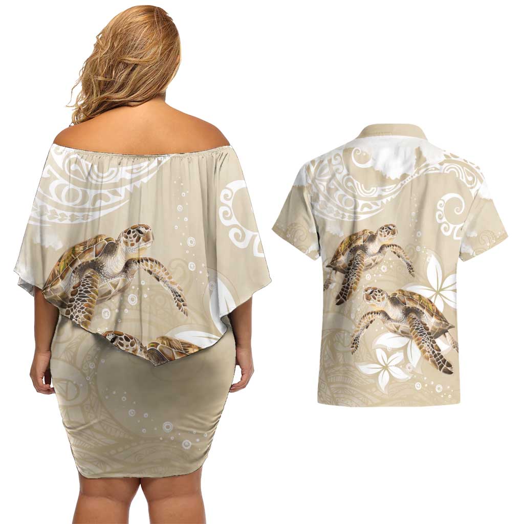 Happy Valentine's Day Polynesia Couples Matching Off Shoulder Short Dress and Hawaiian Shirt SeaTurtle Couple Polynesian - Pollinate Color LT14 - Polynesian Pride