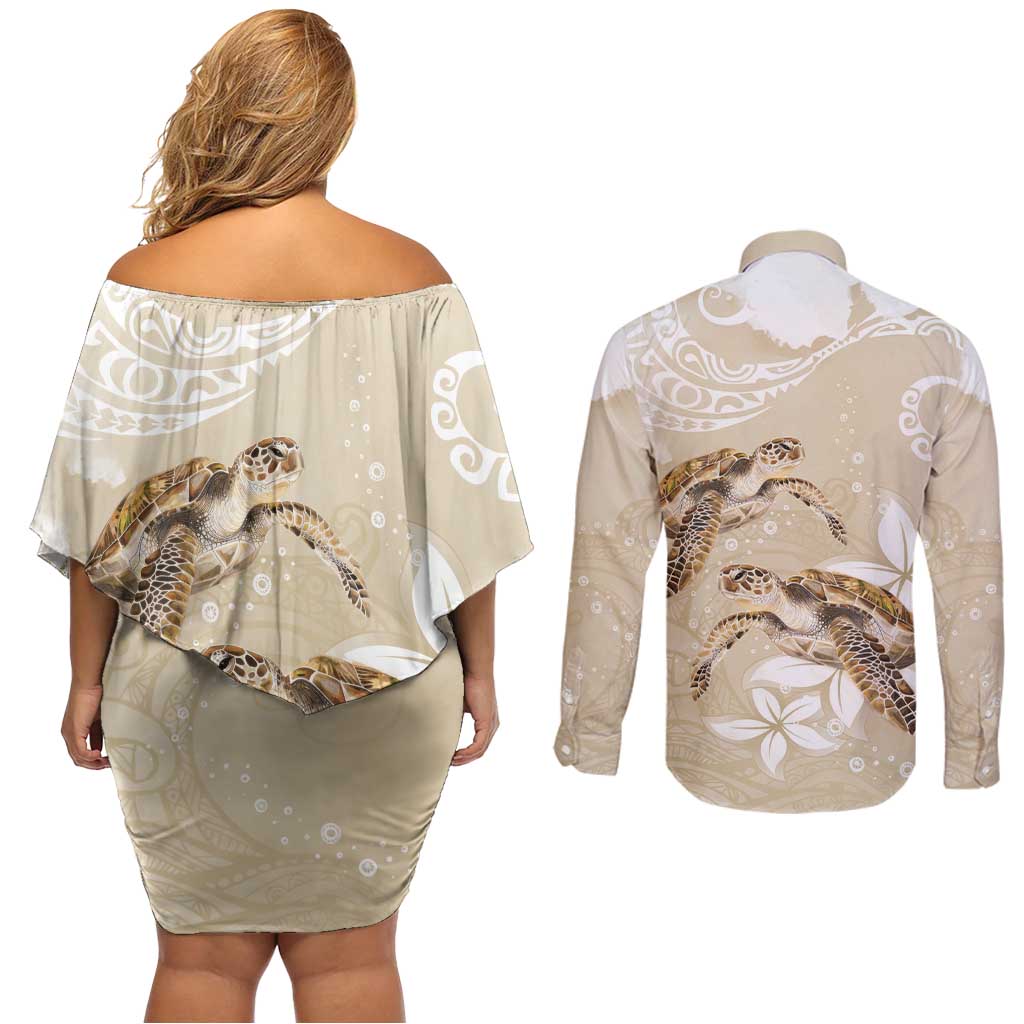 Happy Valentine's Day Polynesia Couples Matching Off Shoulder Short Dress and Long Sleeve Button Shirt SeaTurtle Couple Polynesian - Pollinate Color LT14 - Polynesian Pride