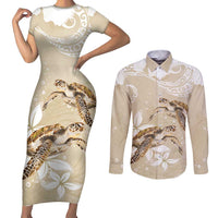 Happy Valentine's Day Polynesia Couples Matching Short Sleeve Bodycon Dress and Long Sleeve Button Shirt SeaTurtle Couple Polynesian - Pollinate Color LT14 Beige - Polynesian Pride