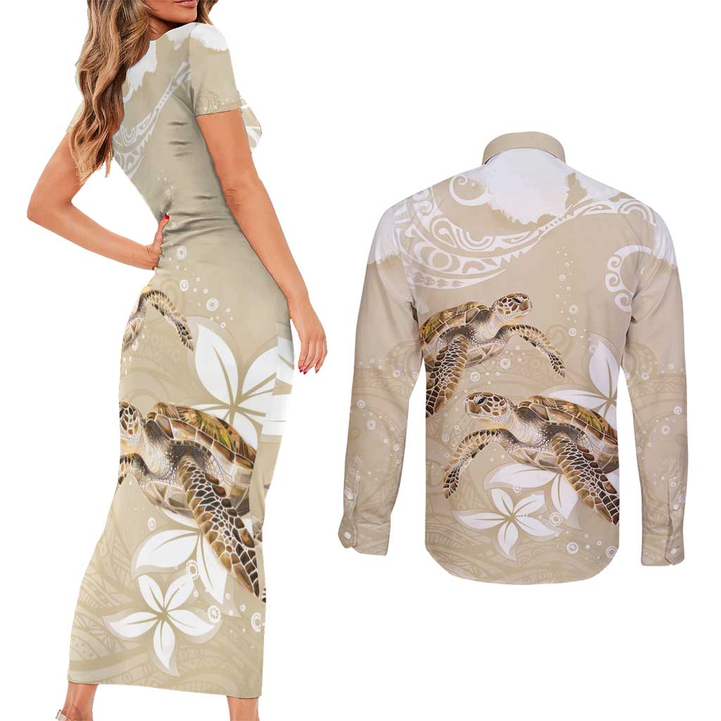 Happy Valentine's Day Polynesia Couples Matching Short Sleeve Bodycon Dress and Long Sleeve Button Shirt SeaTurtle Couple Polynesian - Pollinate Color LT14 - Polynesian Pride