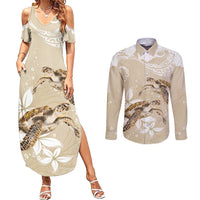Happy Valentine's Day Polynesia Couples Matching Summer Maxi Dress and Long Sleeve Button Shirt SeaTurtle Couple Polynesian - Pollinate Color LT14 Beige - Polynesian Pride