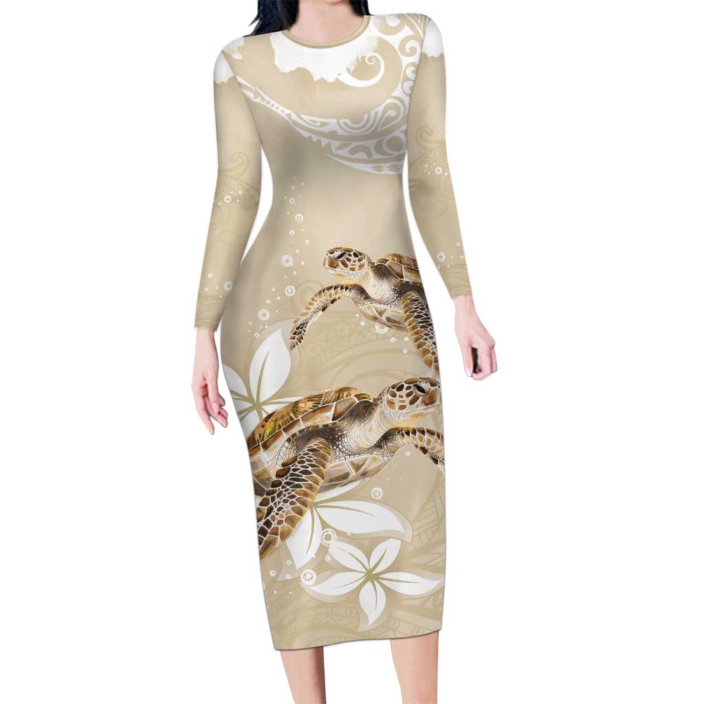 Happy Valentine's Day Polynesia Family Matching Long Sleeve Bodycon Dress and Hawaiian Shirt SeaTurtle Couple Polynesian - Pollinate Color LT14 Mom's Dress Beige - Polynesian Pride