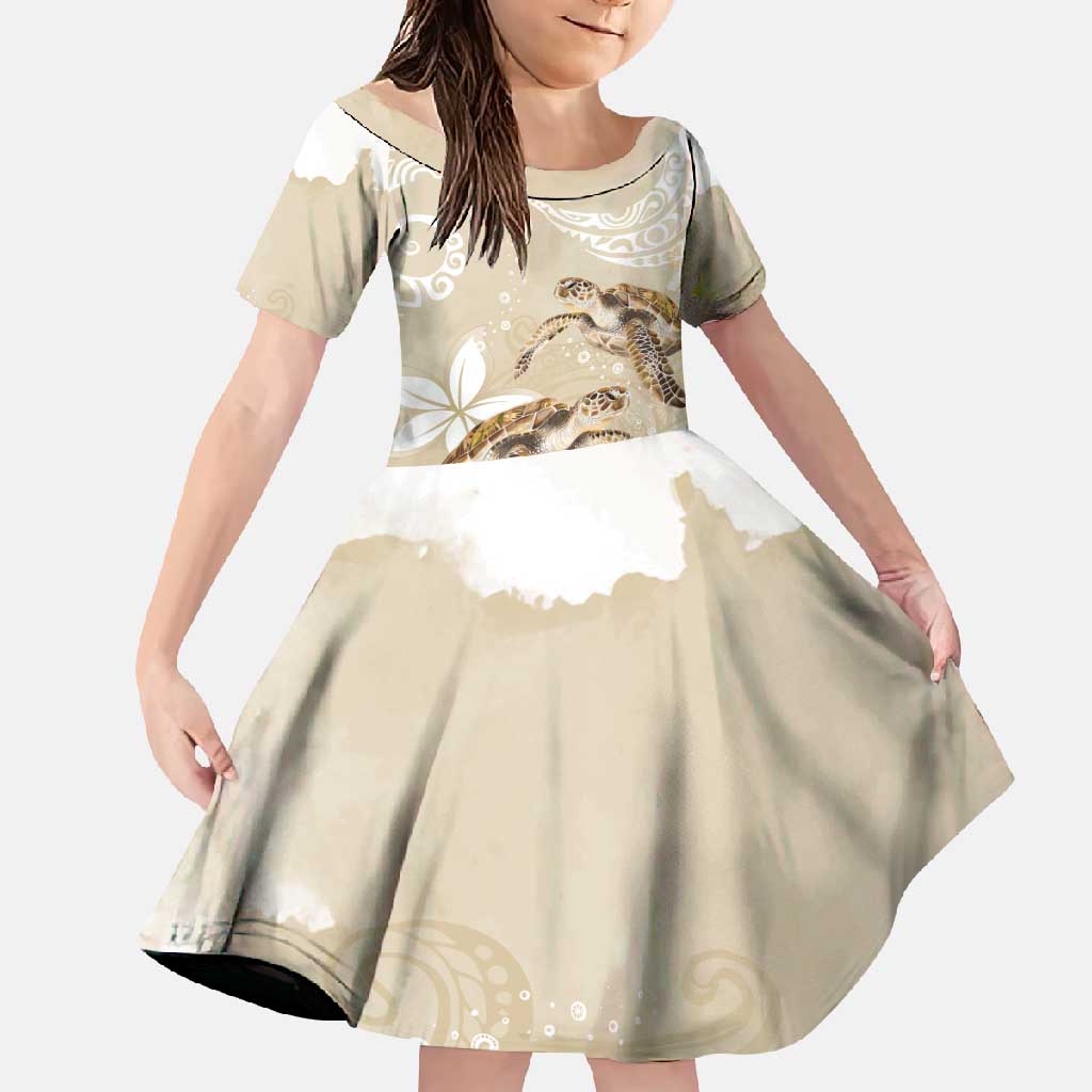 Happy Valentine's Day Polynesia Family Matching Mermaid Dress and Hawaiian Shirt SeaTurtle Couple Polynesian - Pollinate Color LT14 Daughter's Dress Beige - Polynesian Pride