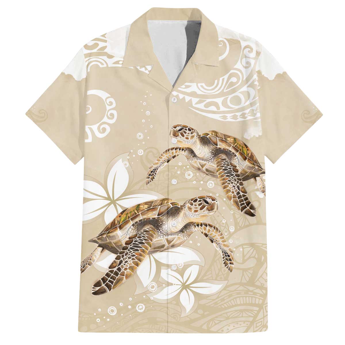 Happy Valentine's Day Polynesia Family Matching Off The Shoulder Long Sleeve Dress and Hawaiian Shirt SeaTurtle Couple Polynesian - Pollinate Color LT14 Dad's Shirt - Short Sleeve Beige - Polynesian Pride