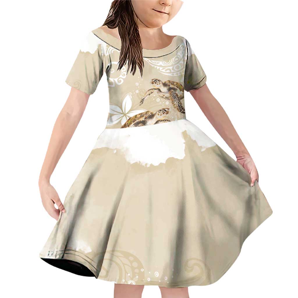 Happy Valentine's Day Polynesia Family Matching Off Shoulder Short Dress and Hawaiian Shirt SeaTurtle Couple Polynesian - Pollinate Color LT14 Daughter's Dress Beige - Polynesian Pride