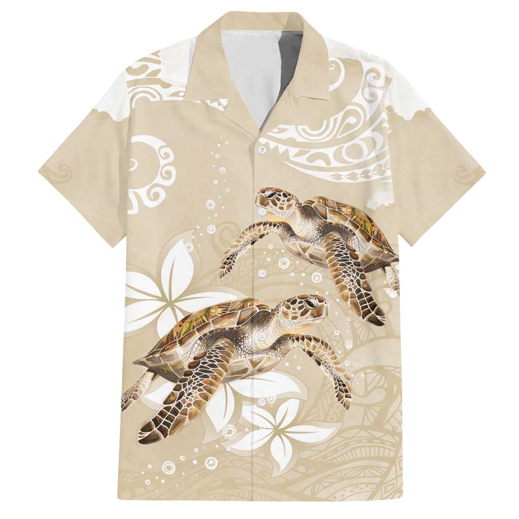 Happy Valentine's Day Polynesia Family Matching Off Shoulder Short Dress and Hawaiian Shirt SeaTurtle Couple Polynesian - Pollinate Color LT14 Dad's Shirt - Short Sleeve Beige - Polynesian Pride
