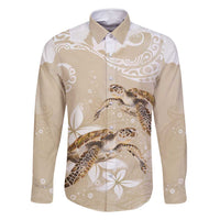 Happy Valentine's Day Polynesia Family Matching Off Shoulder Short Dress and Hawaiian Shirt SeaTurtle Couple Polynesian - Pollinate Color LT14 Dad's Shirt - Long Sleeve Beige - Polynesian Pride