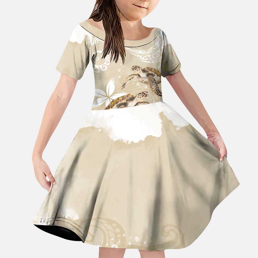 Happy Valentine's Day Polynesia Family Matching Puletasi and Hawaiian Shirt SeaTurtle Couple Polynesian - Pollinate Color LT14 Daughter's Dress Beige - Polynesian Pride