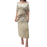 Happy Valentine's Day Polynesia Family Matching Puletasi and Hawaiian Shirt SeaTurtle Couple Polynesian - Pollinate Color LT14 Mom's Dress Beige - Polynesian Pride
