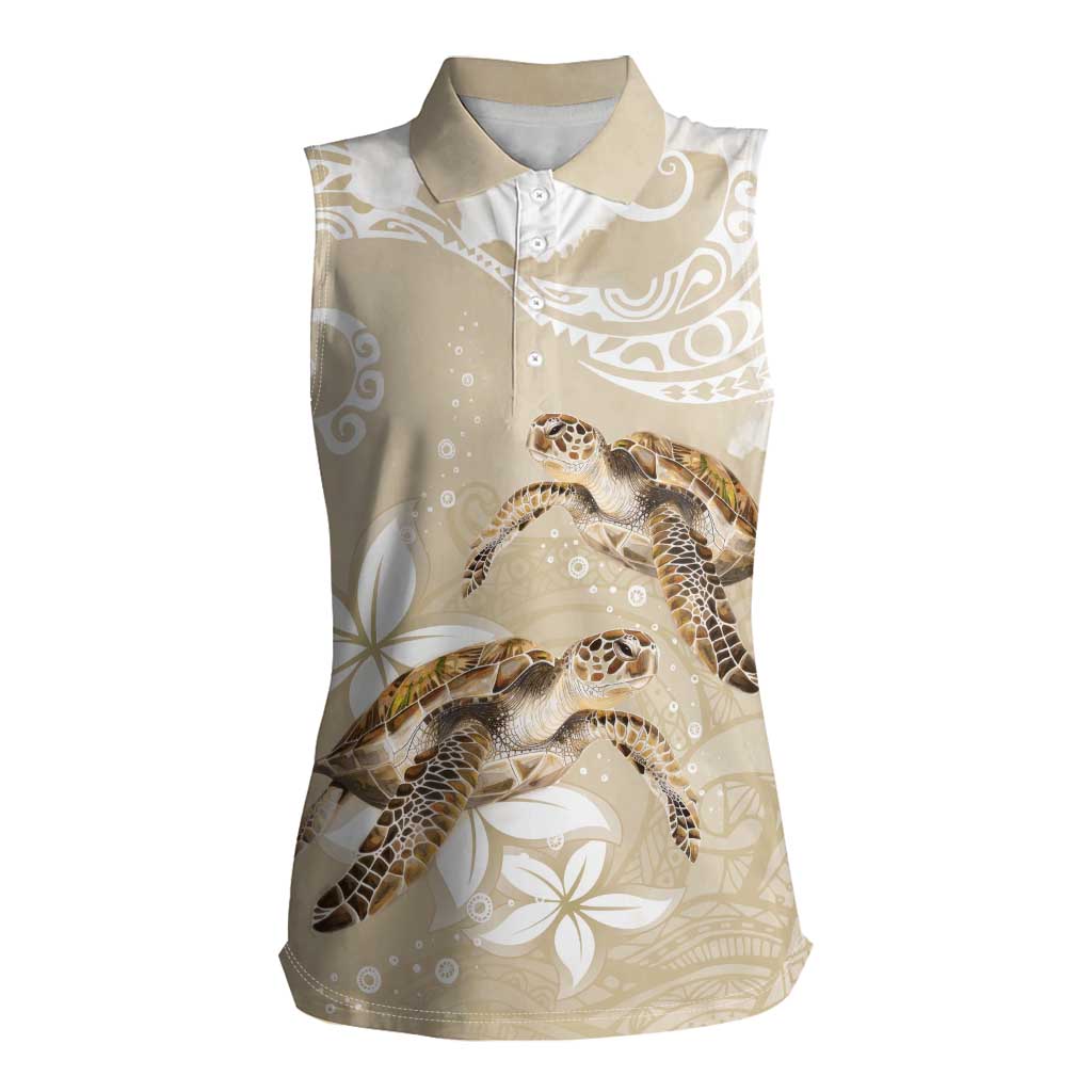 Happy Valentine's Day Polynesia Women Sleeveless Polo Shirt SeaTurtle Couple Polynesian - Pollinate Color LT14 Female Beige - Polynesian Pride