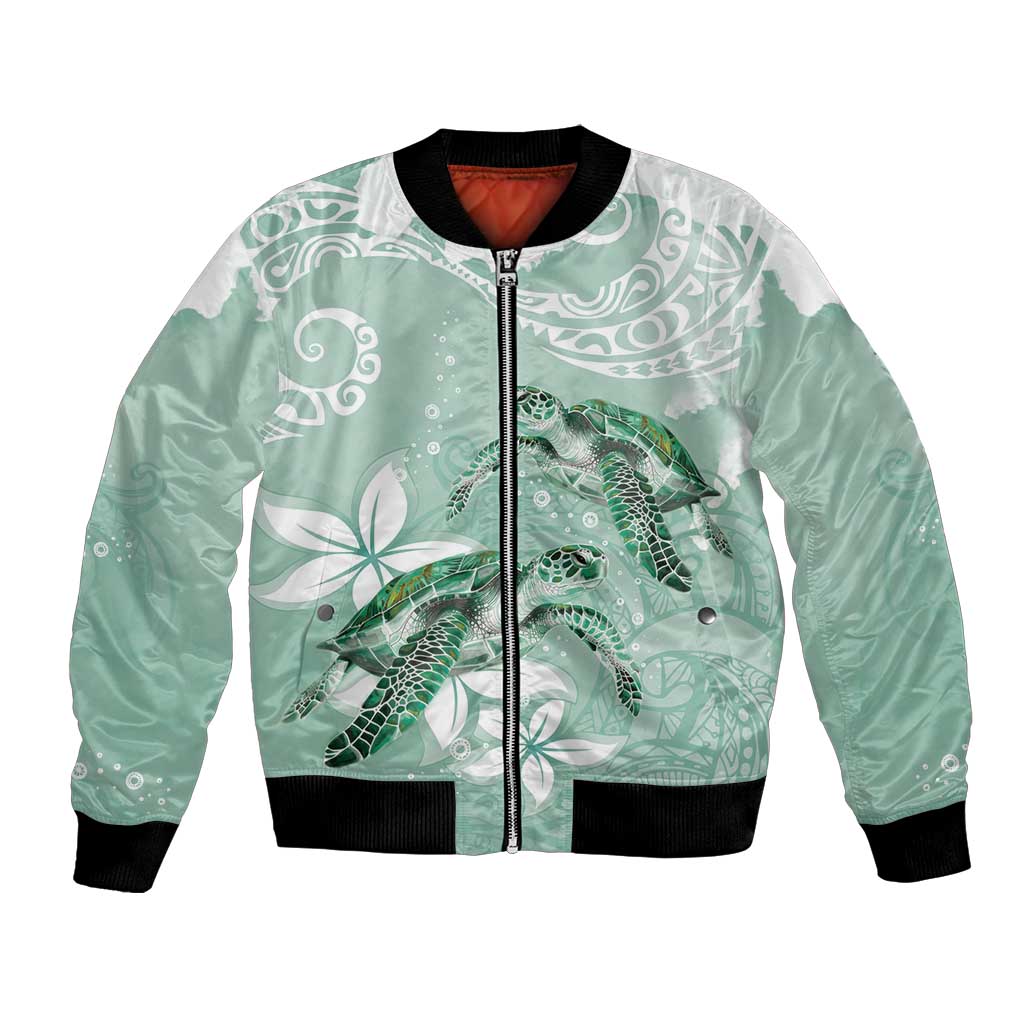 Happy Valentine's Day Polynesia Bomber Jacket SeaTurtle Couple Polynesian - Green Lester Color LT14 Unisex Green - Polynesian Pride
