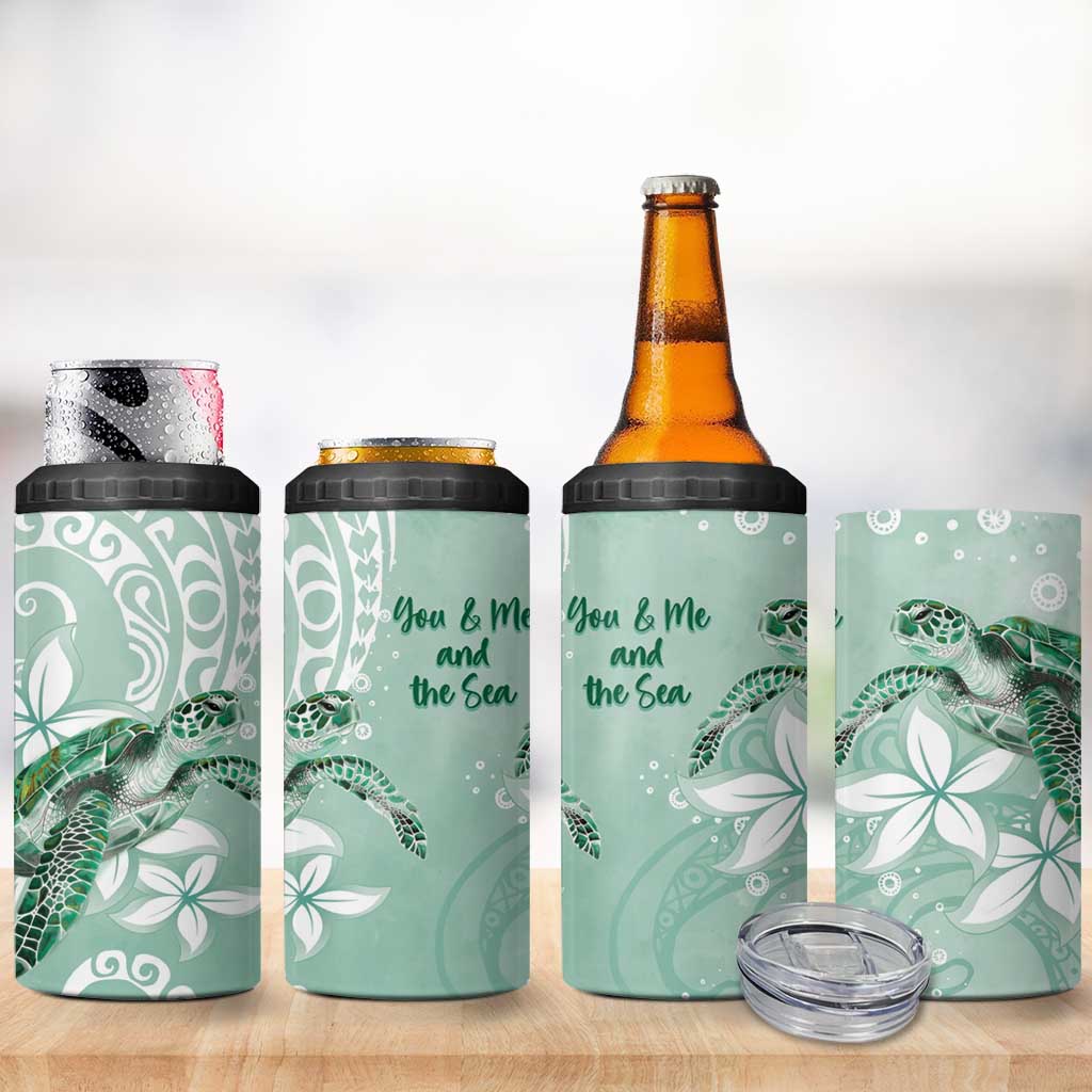 Happy Valentine's Day Polynesia 4 in 1 Can Cooler Tumbler SeaTurtle Couple Polynesian - Green Lester Color LT14 - Polynesian Pride