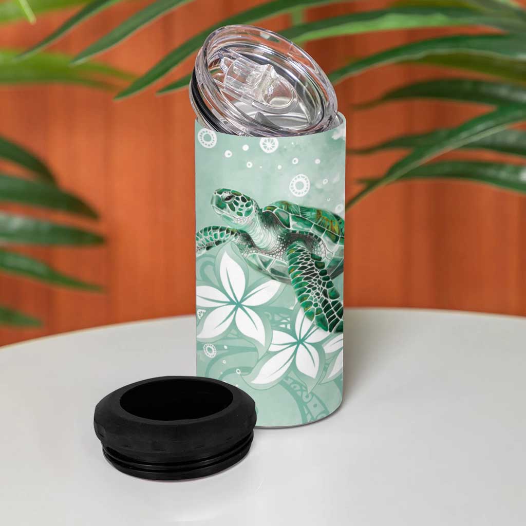 Happy Valentine's Day Polynesia 4 in 1 Can Cooler Tumbler SeaTurtle Couple Polynesian - Green Lester Color LT14 - Polynesian Pride