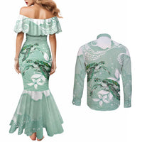 Happy Valentine's Day Polynesia Couples Matching Mermaid Dress and Long Sleeve Button Shirt SeaTurtle Couple Polynesian - Green Lester Color LT14 - Polynesian Pride
