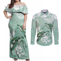 Happy Valentine's Day Polynesia Couples Matching Off Shoulder Maxi Dress and Long Sleeve Button Shirt SeaTurtle Couple Polynesian - Green Lester Color LT14 Green - Polynesian Pride