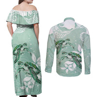 Happy Valentine's Day Polynesia Couples Matching Off Shoulder Maxi Dress and Long Sleeve Button Shirt SeaTurtle Couple Polynesian - Green Lester Color LT14 - Polynesian Pride