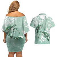 Happy Valentine's Day Polynesia Couples Matching Off Shoulder Short Dress and Hawaiian Shirt SeaTurtle Couple Polynesian - Green Lester Color LT14 - Polynesian Pride