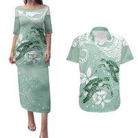 Happy Valentine's Day Polynesia Couples Matching Puletasi and Hawaiian Shirt SeaTurtle Couple Polynesian - Green Lester Color LT14 Green - Polynesian Pride