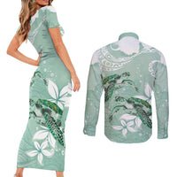 Happy Valentine's Day Polynesia Couples Matching Short Sleeve Bodycon Dress and Long Sleeve Button Shirt SeaTurtle Couple Polynesian - Green Lester Color LT14 - Polynesian Pride