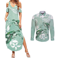 Happy Valentine's Day Polynesia Couples Matching Summer Maxi Dress and Long Sleeve Button Shirt SeaTurtle Couple Polynesian - Green Lester Color LT14 Green - Polynesian Pride