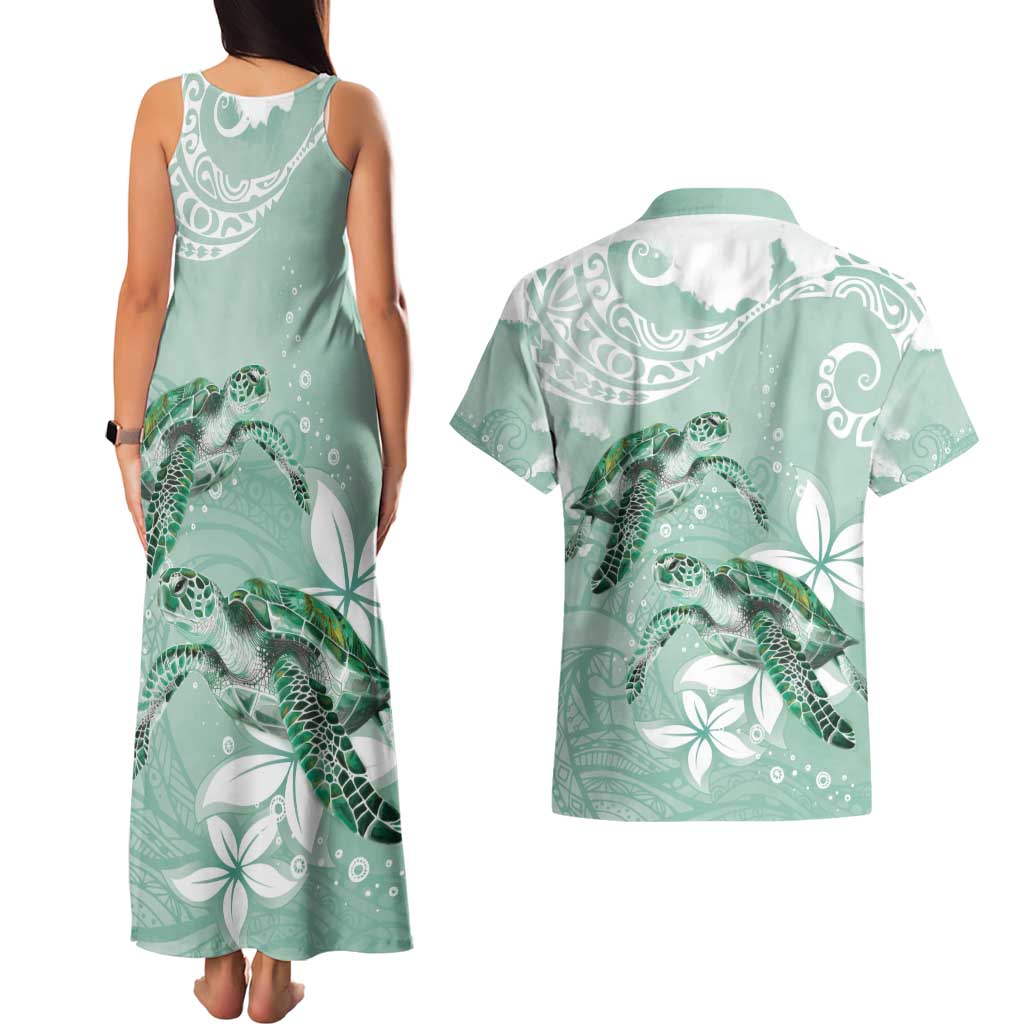 Happy Valentine's Day Polynesia Couples Matching Tank Maxi Dress and Hawaiian Shirt SeaTurtle Couple Polynesian - Green Lester Color LT14 - Polynesian Pride