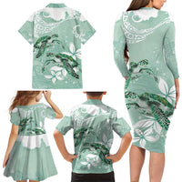Happy Valentine's Day Polynesia Family Matching Long Sleeve Bodycon Dress and Hawaiian Shirt SeaTurtle Couple Polynesian - Green Lester Color LT14 - Polynesian Pride