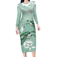 Happy Valentine's Day Polynesia Family Matching Long Sleeve Bodycon Dress and Hawaiian Shirt SeaTurtle Couple Polynesian - Green Lester Color LT14 Mom's Dress Green - Polynesian Pride