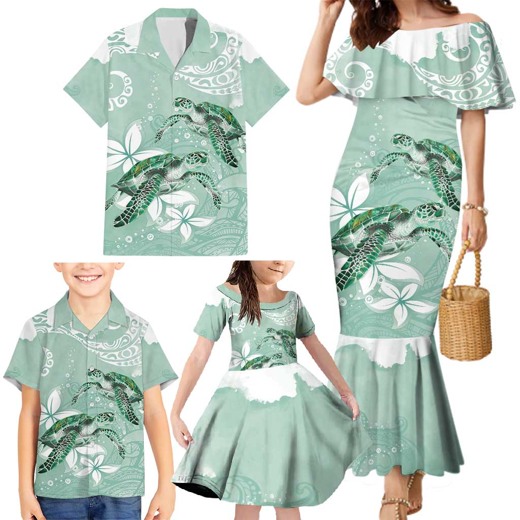 Happy Valentine's Day Polynesia Family Matching Mermaid Dress and Hawaiian Shirt SeaTurtle Couple Polynesian - Green Lester Color LT14 - Polynesian Pride