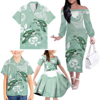 Happy Valentine's Day Polynesia Family Matching Off The Shoulder Long Sleeve Dress and Hawaiian Shirt SeaTurtle Couple Polynesian - Green Lester Color LT14 - Polynesian Pride