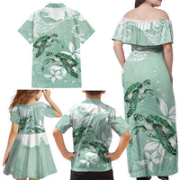 Happy Valentine's Day Polynesia Family Matching Off Shoulder Maxi Dress and Hawaiian Shirt SeaTurtle Couple Polynesian - Green Lester Color LT14 - Polynesian Pride