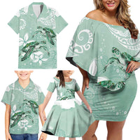 Happy Valentine's Day Polynesia Family Matching Off Shoulder Short Dress and Hawaiian Shirt SeaTurtle Couple Polynesian - Green Lester Color LT14 - Polynesian Pride