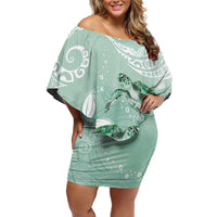 Happy Valentine's Day Polynesia Family Matching Off Shoulder Short Dress and Hawaiian Shirt SeaTurtle Couple Polynesian - Green Lester Color LT14 Mom's Dress Green - Polynesian Pride