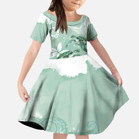Happy Valentine's Day Polynesia Family Matching Puletasi and Hawaiian Shirt SeaTurtle Couple Polynesian - Green Lester Color LT14 Daughter's Dress Green - Polynesian Pride