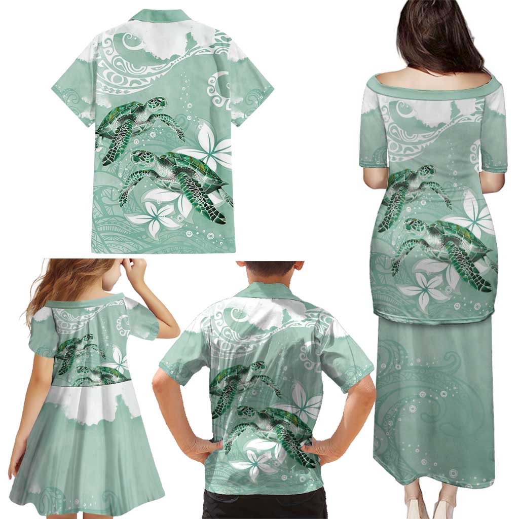 Happy Valentine's Day Polynesia Family Matching Puletasi and Hawaiian Shirt SeaTurtle Couple Polynesian - Green Lester Color LT14 - Polynesian Pride