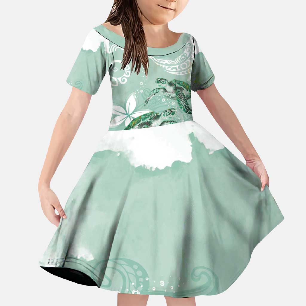 Happy Valentine's Day Polynesia Family Matching Short Sleeve Bodycon Dress and Hawaiian Shirt SeaTurtle Couple Polynesian - Green Lester Color LT14 Daughter's Dress Green - Polynesian Pride