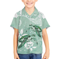 Happy Valentine's Day Polynesia Family Matching Short Sleeve Bodycon Dress and Hawaiian Shirt SeaTurtle Couple Polynesian - Green Lester Color LT14 Son's Shirt Green - Polynesian Pride