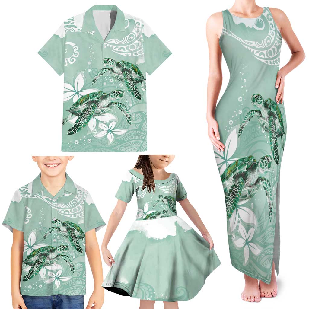 Happy Valentine's Day Polynesia Family Matching Tank Maxi Dress and Hawaiian Shirt SeaTurtle Couple Polynesian - Green Lester Color LT14 - Polynesian Pride