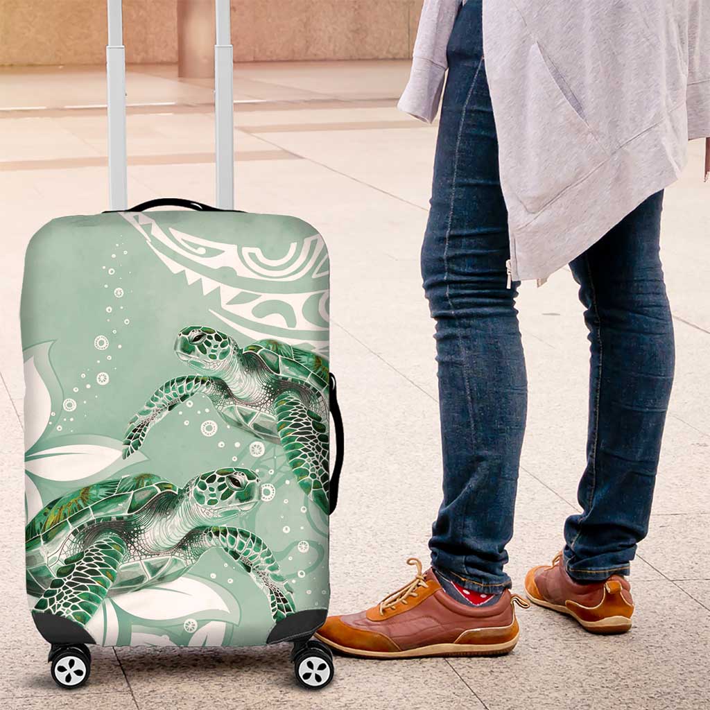 Happy Valentine's Day Polynesia Luggage Cover SeaTurtle Couple Polynesian - Green Lester Color LT14 Green - Polynesian Pride